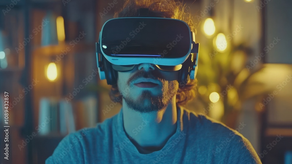 Immersive Virtual Reality Experience: Man Exploring Digital Worlds Immersive Virtual Reality Experience: Man Exploring Digital Worlds