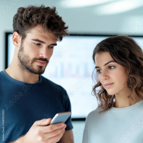 young professionals engaged in a discussion while using a smartphone