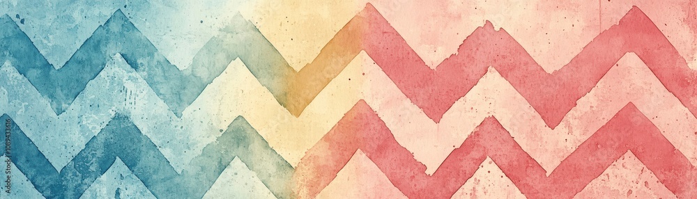 Colorful chevron pattern in blue, yellow, and red on textured background. Colorful chevron pattern in blue, yellow, and red on textured background.