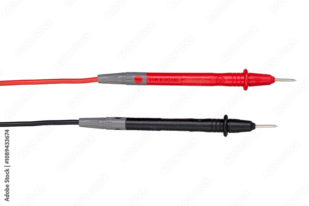 Red and Black Multimeter Probes Close Up Red and Black Multimeter Probes Close Up