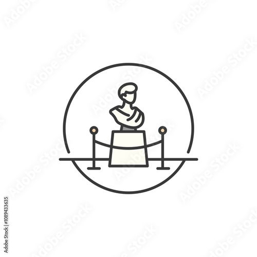 This icon showcases a museum visit experience with classical sculptures, emphasizing cultural exploration and enriching travel activities. Perfect for enticing travelers