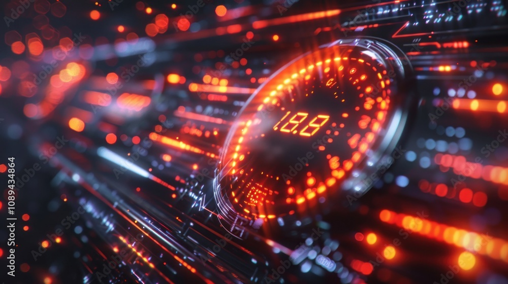Futuristic speedometer showing high speed. Futuristic speedometer showing high speed.