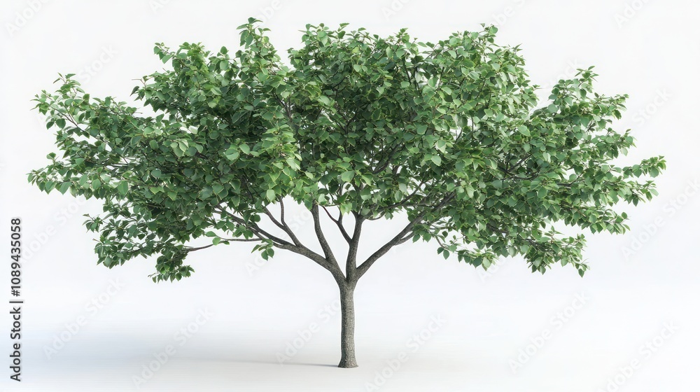 Obraz premium Lush green deciduous tree isolated on white.