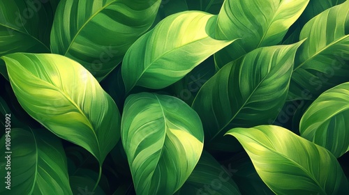 Wallpaper Mural Vibrant green leaves arranged in a natural pattern, soft focus background. Torontodigital.ca