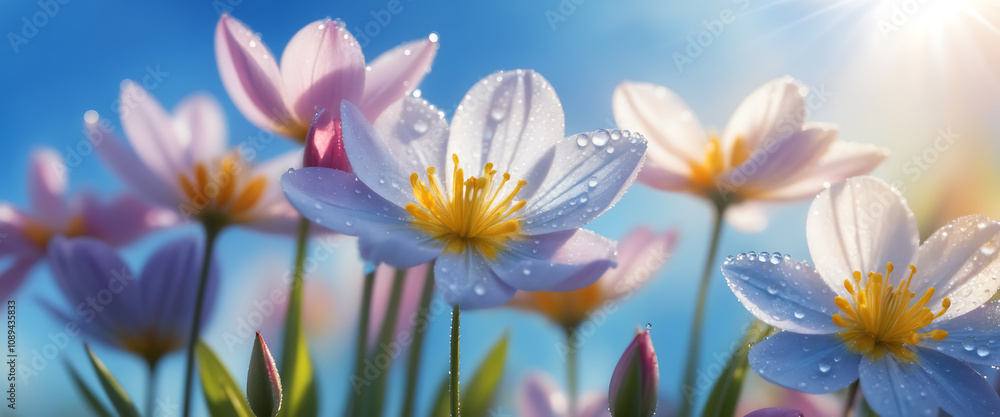 Beautiful flowers on the background of a blue sky Beautiful flowers on the background of a blue sky