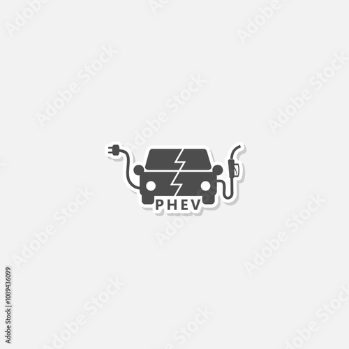 Plug in hybrid electric vehicles icon sticker isolated on gray background