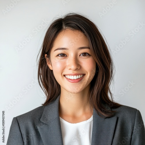 professional woman smiling in a business suit