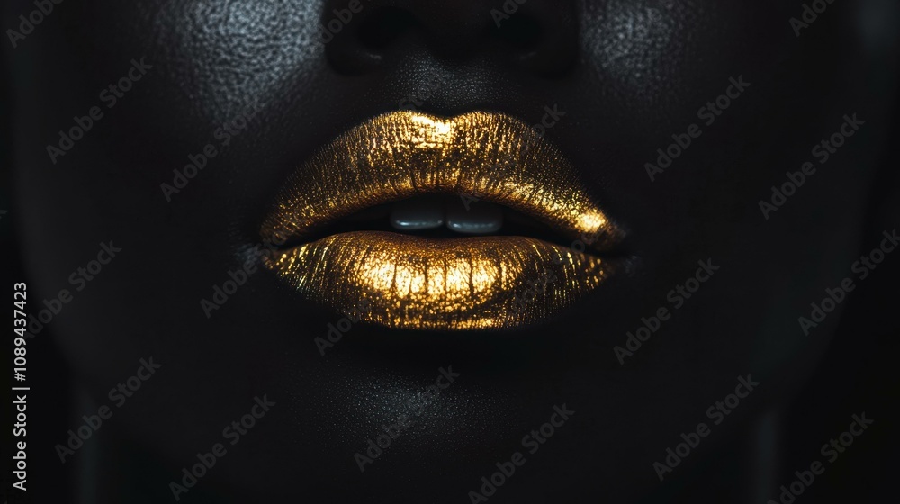 Stunning Beauty Portrait Featuring Golden Lips in a Dramatic Artistic Style Stunning Beauty Portrait Featuring Golden Lips in a Dramatic Artistic Style