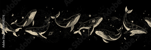 Vector illustration set of moon phases. Different stages of moonlight activity in vintage engraving style. Zodiac Signs	