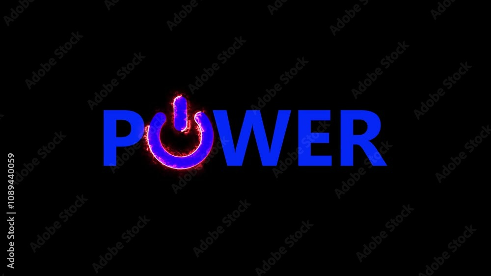 Power text font with neon effect,the idea of a computer or laptop one - off,writing to turn off the computer. Power text font with neon effect,the idea of a computer or laptop one - off,writing to turn off the computer.
