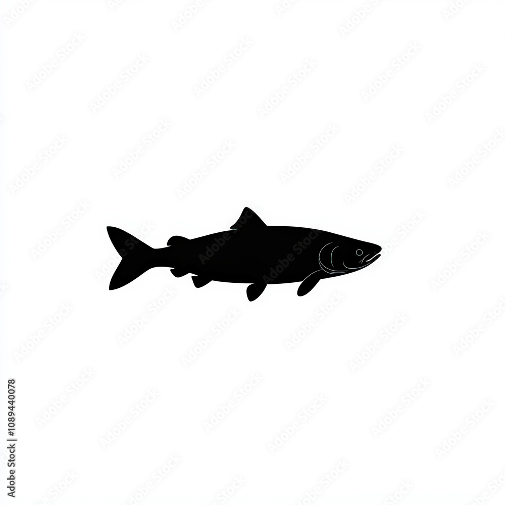 Obraz premium Salmon Silhouette, Black And White Illustration Isolated On White Background