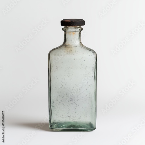 Unique Green-Tinted Antique Bottle Game Art Concept Isolated on White Background