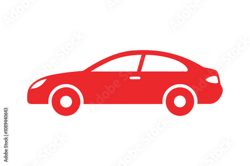  Red car icon side view vector art illustration.