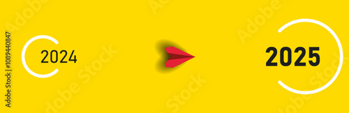 2025 year plan idea concept.business creativity new idea discovery innovation technology.Red airplane going towards goal, plan, action.