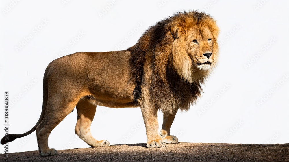 Fototapeta premium The lion stands on a white background.
