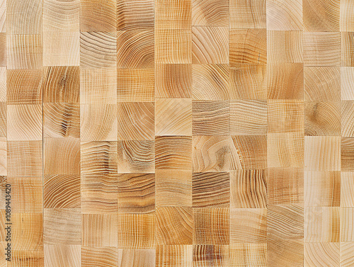 Close-Up Texture of Butcher Block Wood with Cuts and Patterns
