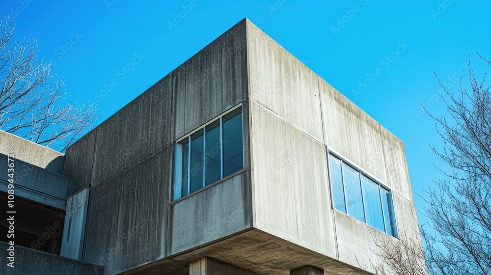 Minimalist concrete building with clean lines under a bright blue sky, capturing a contemporary architectural style. Minimalist concrete building with clean lines under a bright blue sky, capturing a contemporary architectural style.