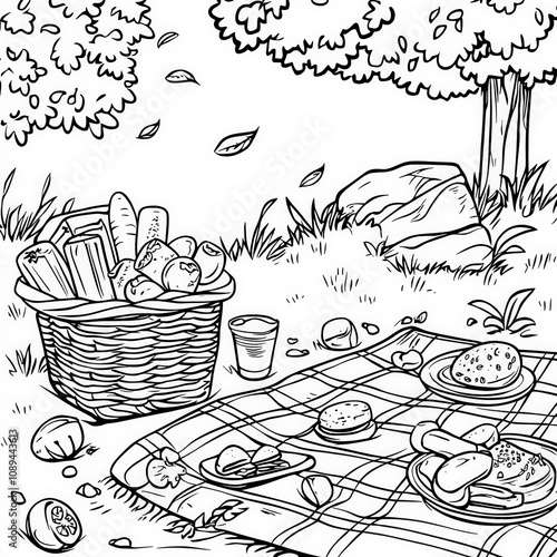 A picnic scene with a blank...