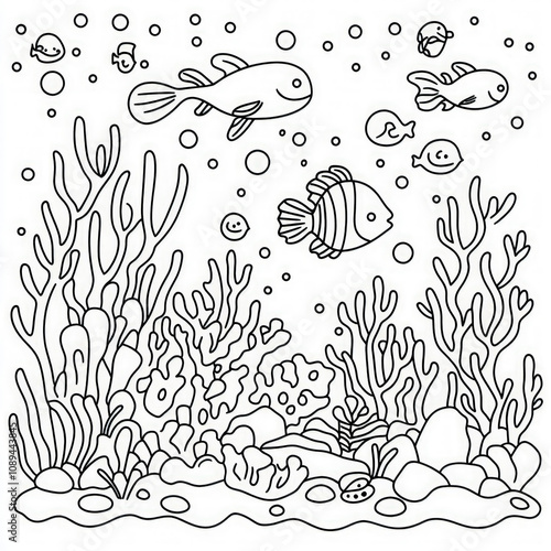 A whimsical coral reef with...