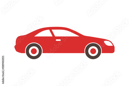  Red car icon side view vector art illustration.