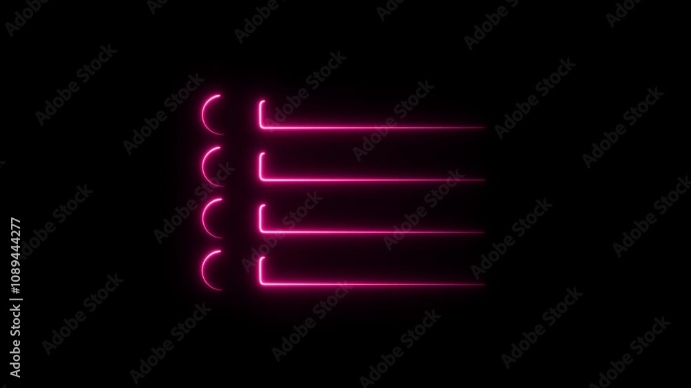Neon menu button icon. Glowing neon line Restaurant cafe menu icon isolated. black background. Animation of Neon menu button icon Neon menu button icon. Glowing neon line Restaurant cafe menu icon isolated. black background. Animation of Neon menu button icon