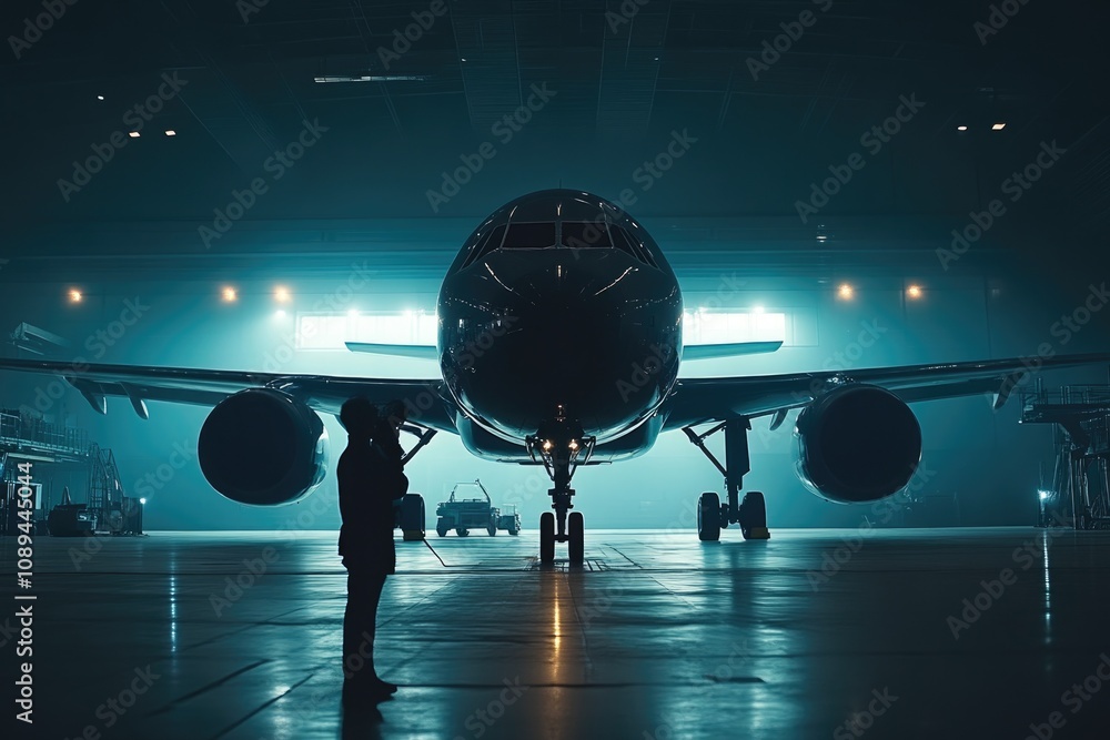 Fototapeta premium Jet Engine Technicians Conducting Essential Aircraft Maintenance Tasks