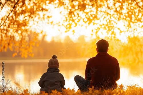 Dad And His Son Fishing At ...