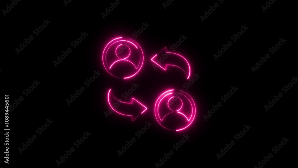 Glowing neon line Exchange work icon isolated on black background. Information exchange between people. Employee or people Replacement or swap position concept.user icon with arrow icon Glowing neon line Exchange work icon isolated on black background. Information exchange between people. Employee or people Replacement or swap position concept.user icon with arrow icon