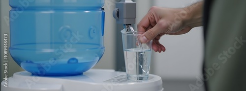 Hand filling cup from office water dispenser
