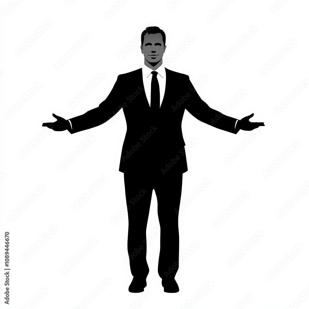 Presenter Silhouette, Black And White Illustration Isolated On White Background Presenter Silhouette, Black And White Illustration Isolated On White Background