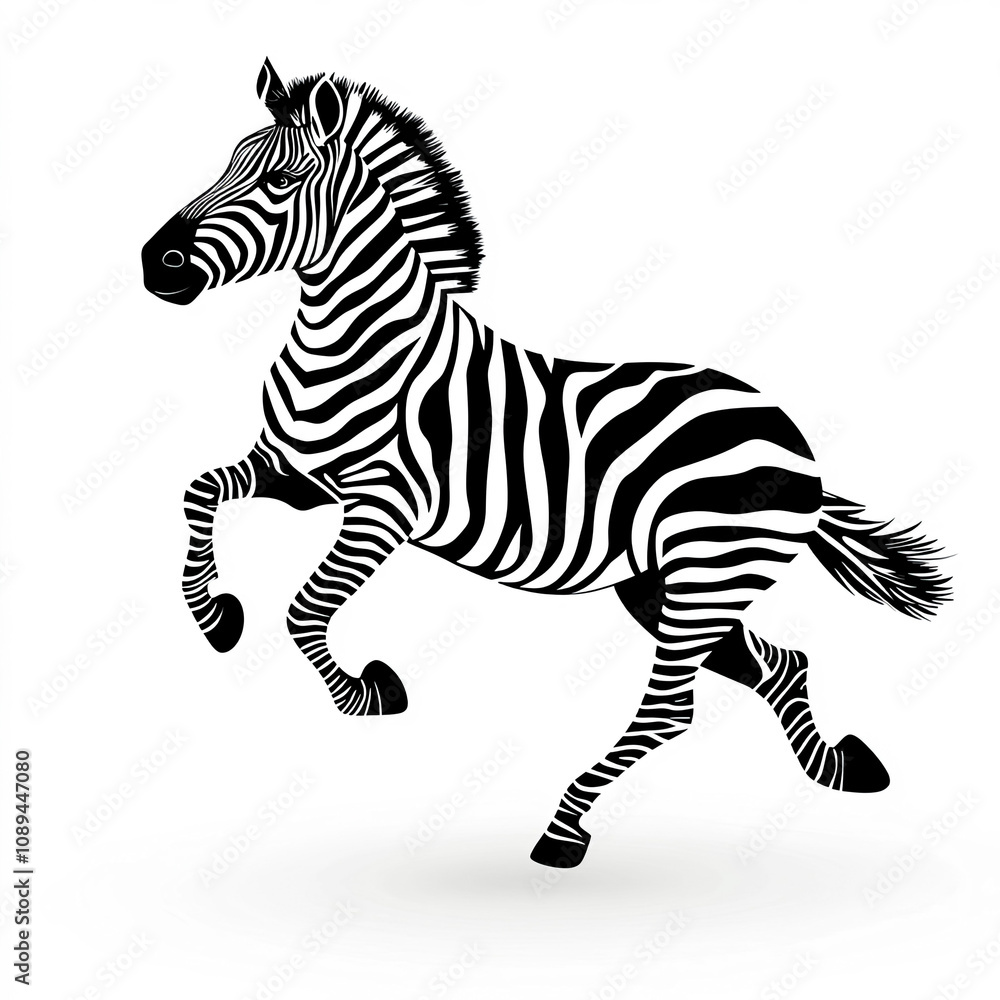 Running Zebra Silhouette, Illustration Isolated On White Background Running Zebra Silhouette, Illustration Isolated On White Background