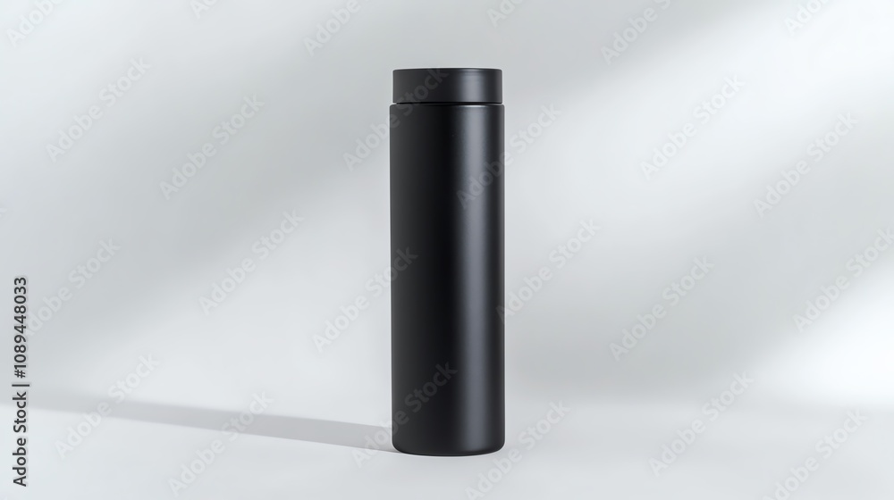 Sleek black thermos on a minimalist background. Sleek black thermos on a minimalist background.