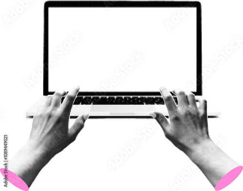 Hands Write on Laptop Collage