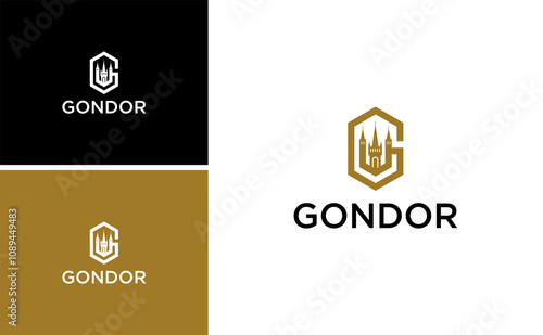 initial G gondor kingdom logo historic capital, heritage vector template in middle earth minas tirith logo vector