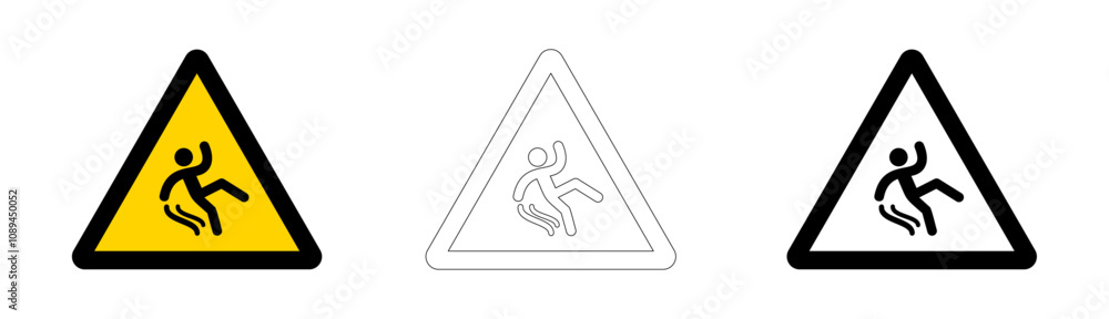Warning signage of danger, fall risk, slippery floor. Warning signage of danger, fall risk, slippery floor.