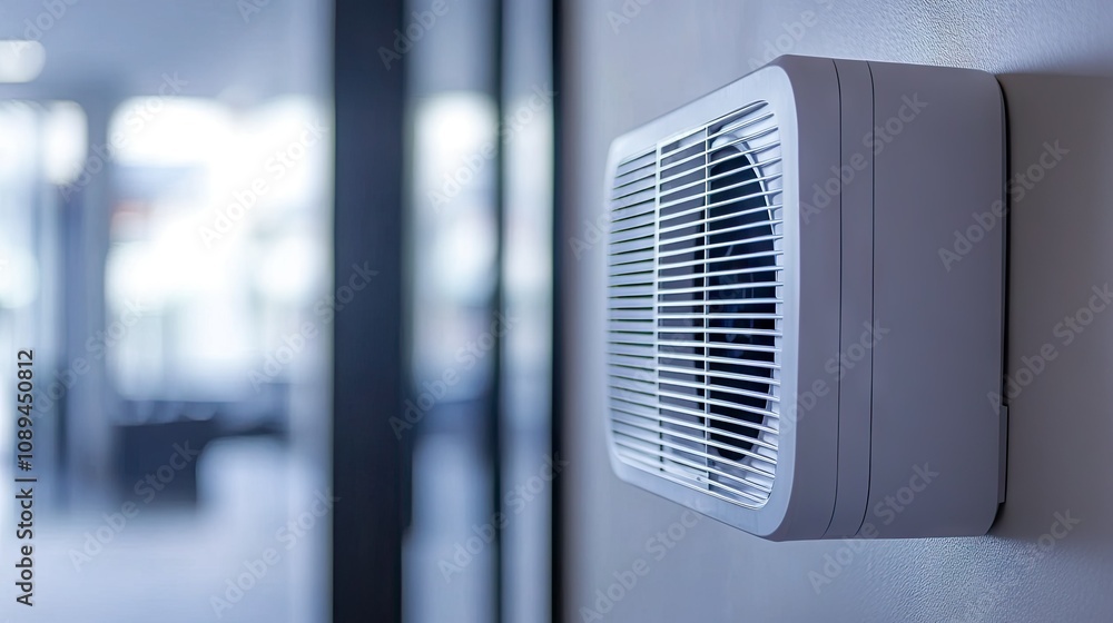 Round grid vent air conditioner on a wall, providing cool airflow with a sleek design that complements any modern space. Round grid vent air conditioner on a wall, providing cool airflow with a sleek design that complements any modern space.