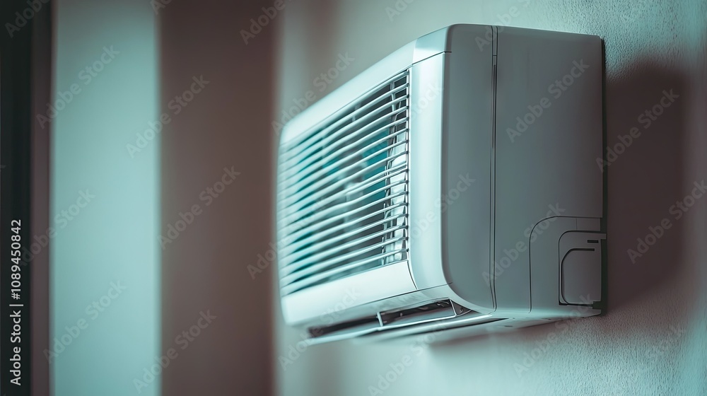 Round grid vent air conditioner on a wall, providing cool airflow with a sleek design that complements any modern space. Round grid vent air conditioner on a wall, providing cool airflow with a sleek design that complements any modern space.