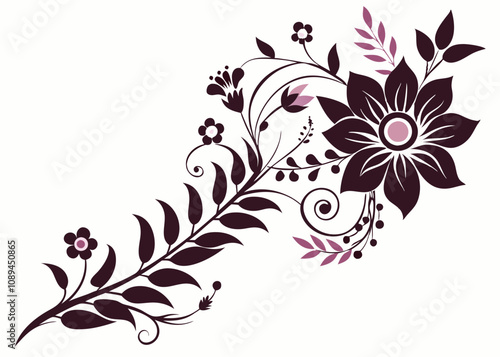 Floral corner design silhouette vector illustration on white background