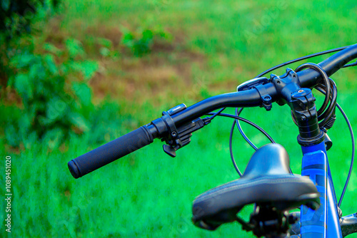 Sport bike. A vehicle on two wheels. two wheels. Pedals on the steering wheel For sports and tourism. Advertising concept.beautiful sitting. photo