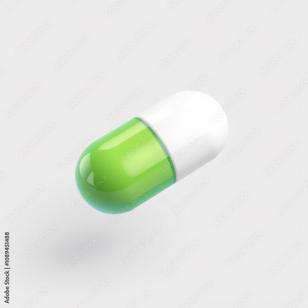 Green and white capsule pill isolated on white background. Green and white capsule pill isolated on white background.
