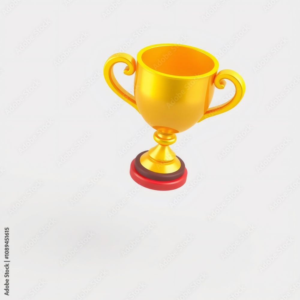 Golden trophy cup with red and brown base on white background. Golden trophy cup with red and brown base on white background.