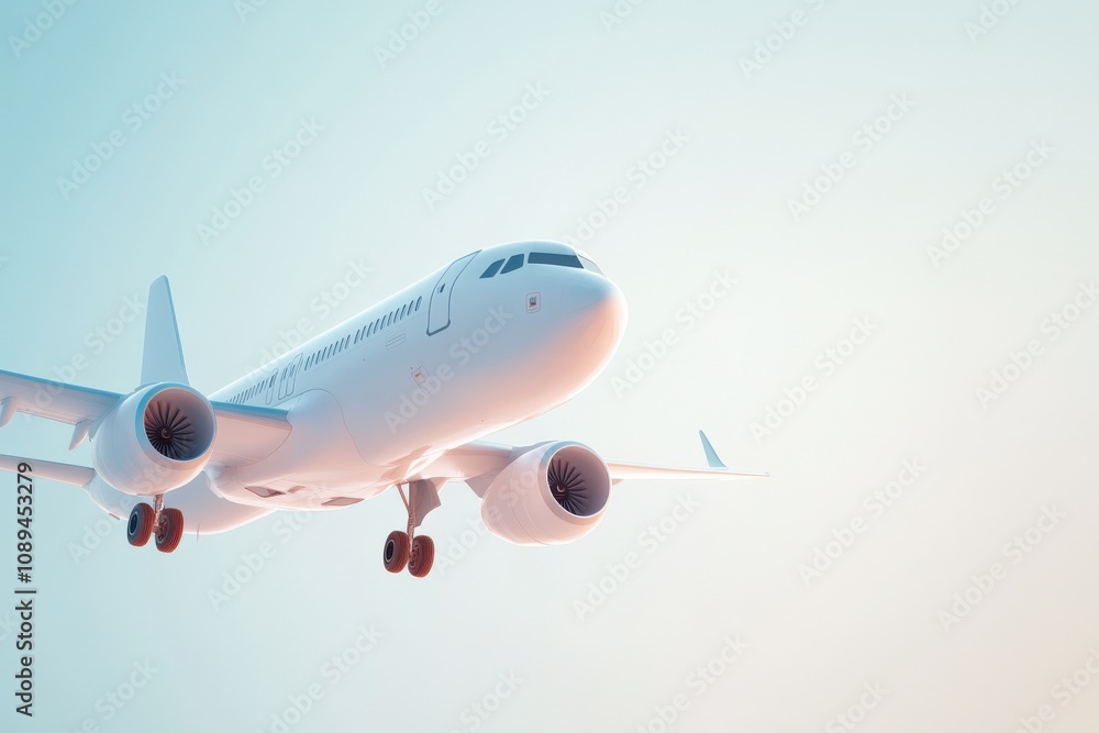 Fototapeta premium airplane flying in a clear sky during sunset