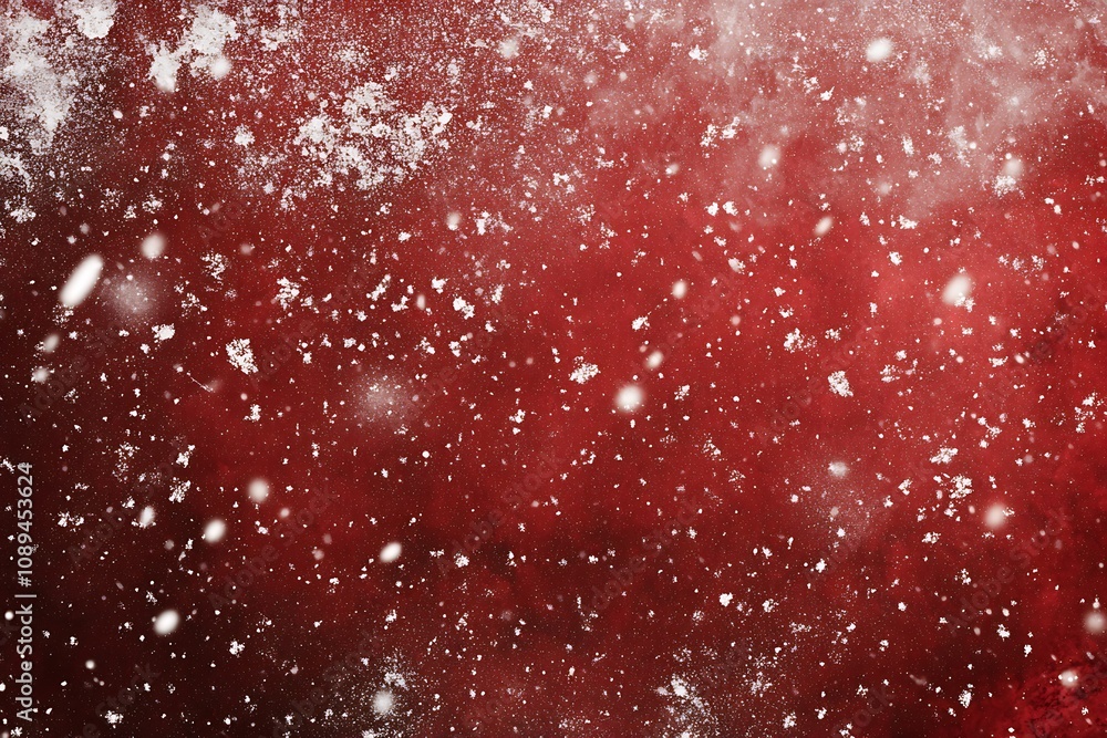 Subtle white snow overlay on a textured deep red background Subtle white snow overlay on a textured deep red background