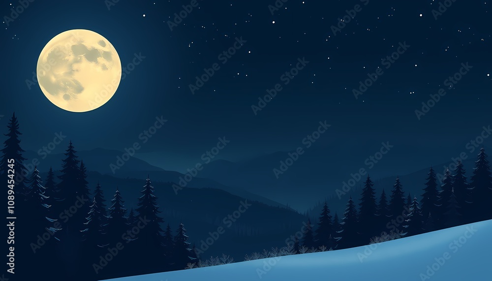Fototapeta premium Full Moon Winter Night Landscape