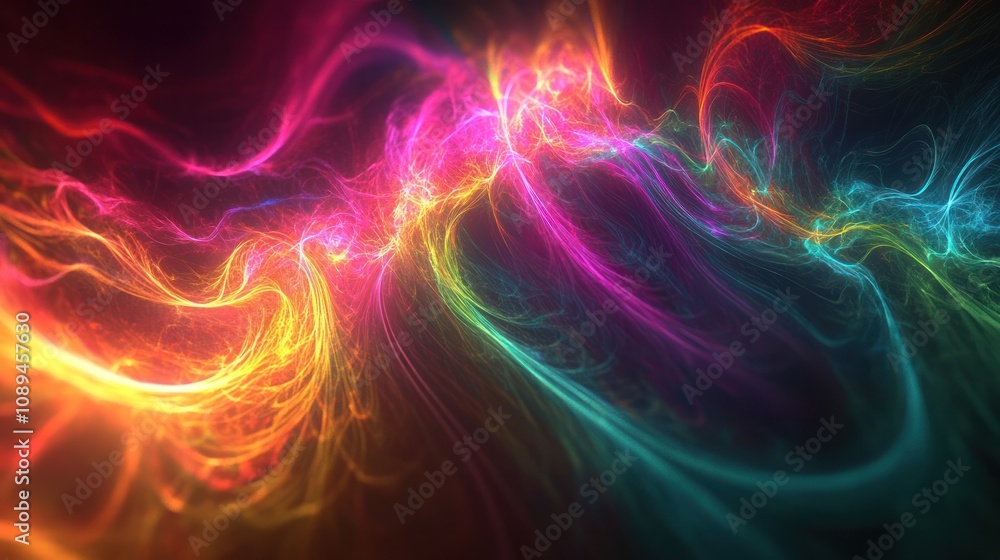 Fototapeta premium vine, featuring elongated tendrils that weave through a spectrum of neon colors.