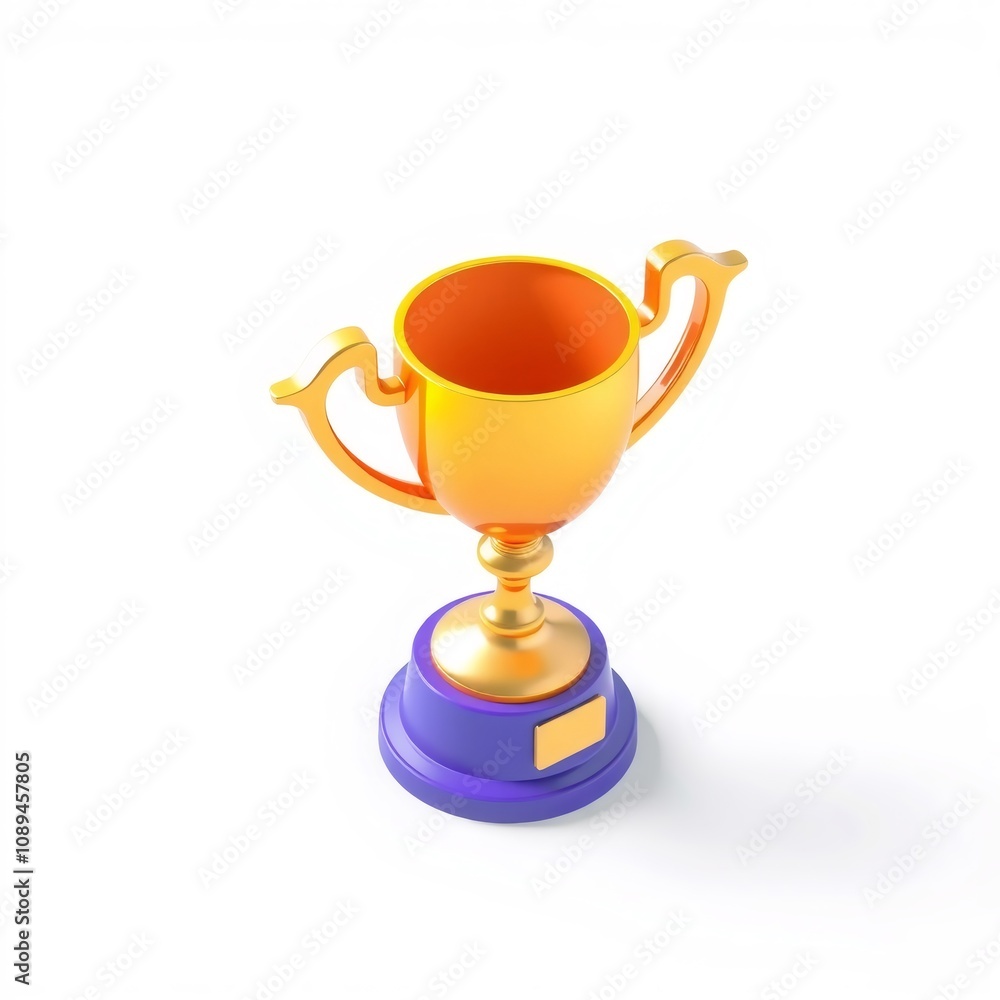 Gold trophy cup with purple base on white background. Gold trophy cup with purple base on white background.