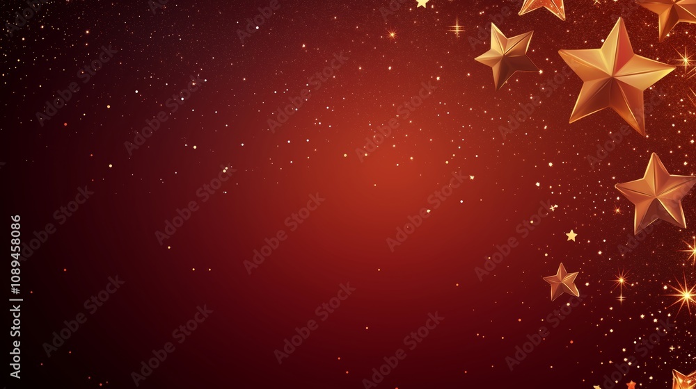 background with golden stars and sparkling lights forming a border, with a deep gradient red background with golden stars and sparkling lights forming a border, with a deep gradient red