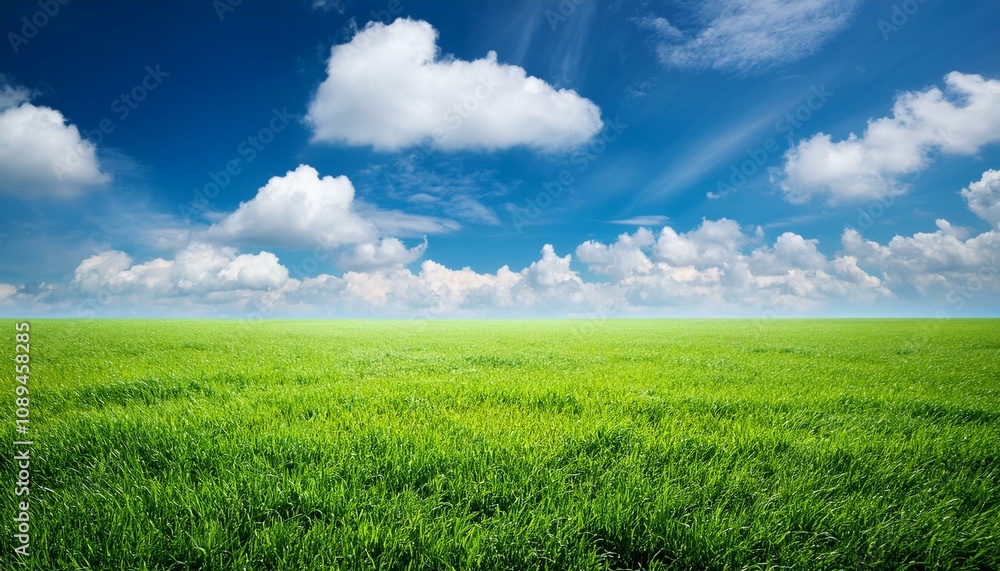 green grass and blue sky with white clouds in summer season green grass and blue sky with white clouds in summer season