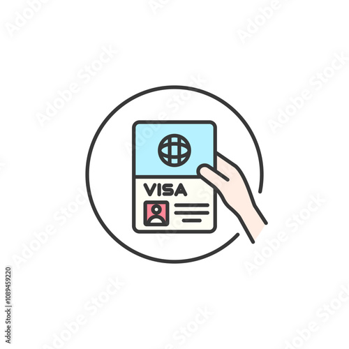 This icon depicts a hand holding a travel visa document with a globe symbol, symbolizing international travel and the necessary permissions for crossing borders