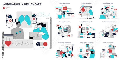 Automation In Healthcare. Flat Vector Illustration